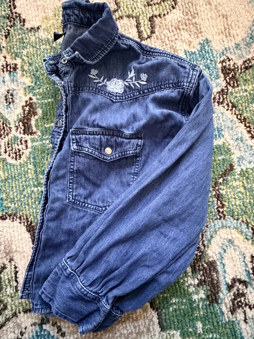 GAP Girls Denim Button Up Denim Rose Western Top